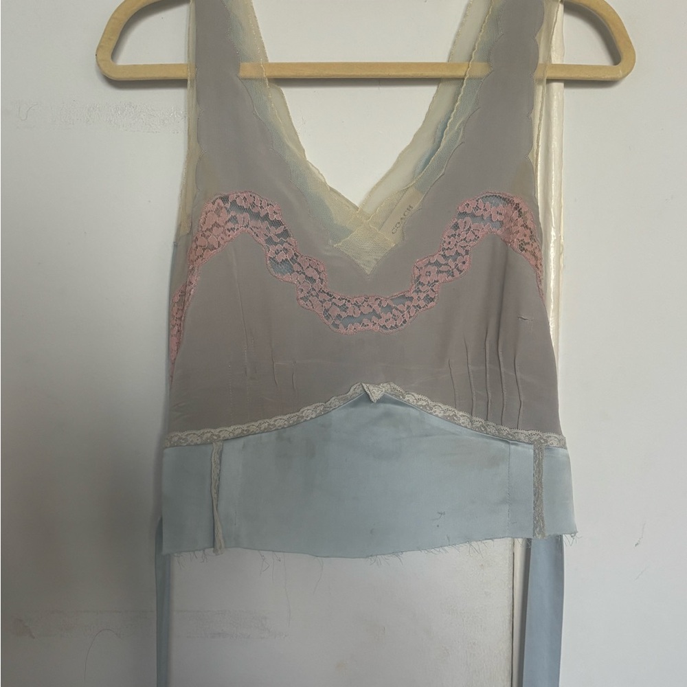 Coach Vintage Reversible Lace Trimmed Top in Gray and Pink